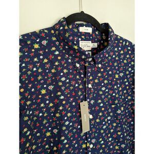 NWT J Crew Mens XL Slim Navy Blue‎ Floral Long Sleeve Button Down Shirt